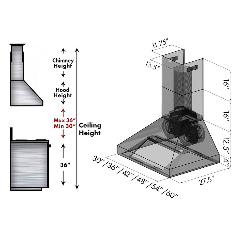 54'' Outdoor Wall Mount Range Hood in Stainless Steel