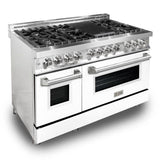 48'' 6.0 cu. ft. Electric Oven and Gas Cooktop Dual Fuel Range with Griddle and White Matte Door in Stainless Steel
