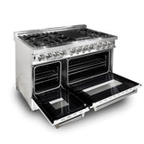 48'' 6.0 cu. ft. Electric Oven and Gas Cooktop Dual Fuel Range with Griddle and White Matte Door in Stainless Steel
