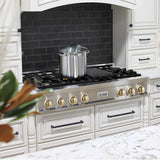 Autograph Edition 48'' Porcelain Rangetop with 7 Gas Burners in Stainless Steel and Champagne Bronze Accents