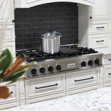 Autograph Edition 48'' Porcelain Rangetop with 7 Gas Burners in Stainless Steel and Champagne Bronze Accents