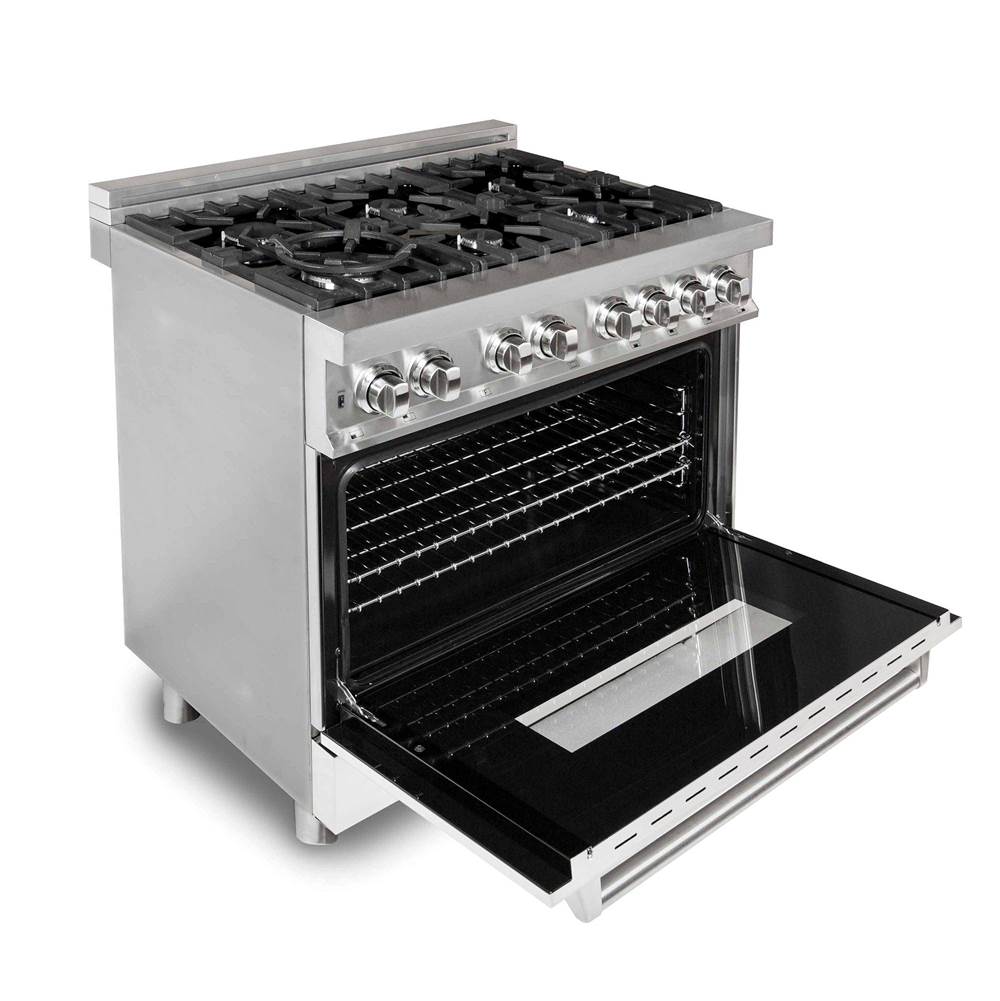 36'' 4.6 cu. ft. Electric Oven and Gas Cooktop Dual Fuel Range with Griddle and White Matte Door in Stainless Steel