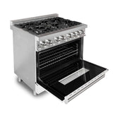 36'' 4.6 cu. ft. Electric Oven and Gas Cooktop Dual Fuel Range with Griddle and White Matte Door in Stainless Steel