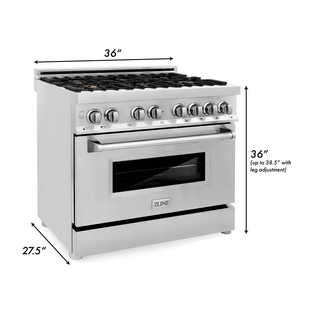 36'' 4.6 cu. ft. Electric Oven and Gas Cooktop Dual Fuel Range with Griddle and Brass Burners in Stainless Steel