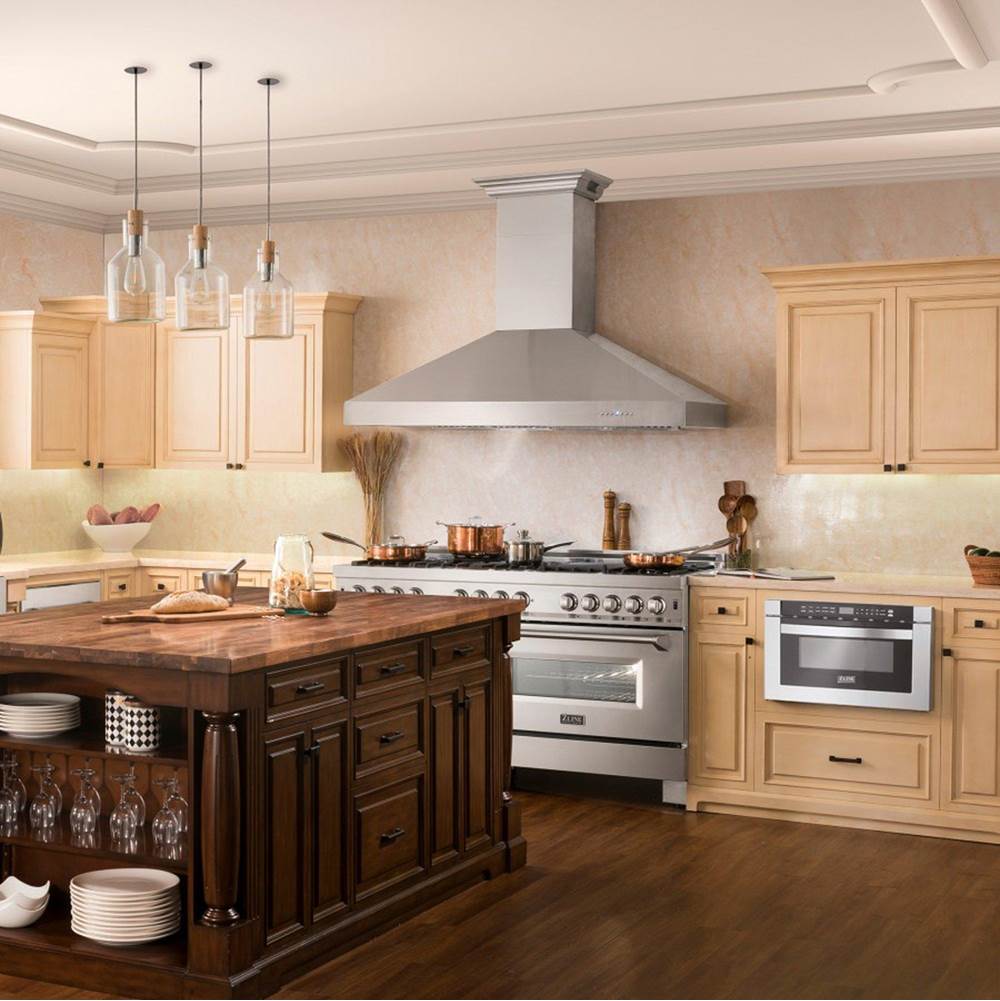 60'' Professional Wall Mount Range Hood in Stainless Steel with Built-in CrownSound Bluetooth Speakers