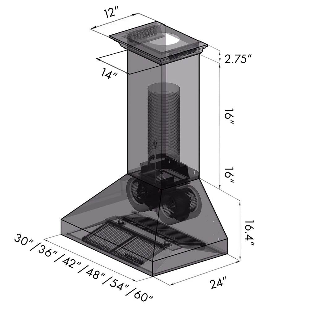 60'' Professional Wall Mount Range Hood in Stainless Steel with Built-in CrownSound Bluetooth Speakers