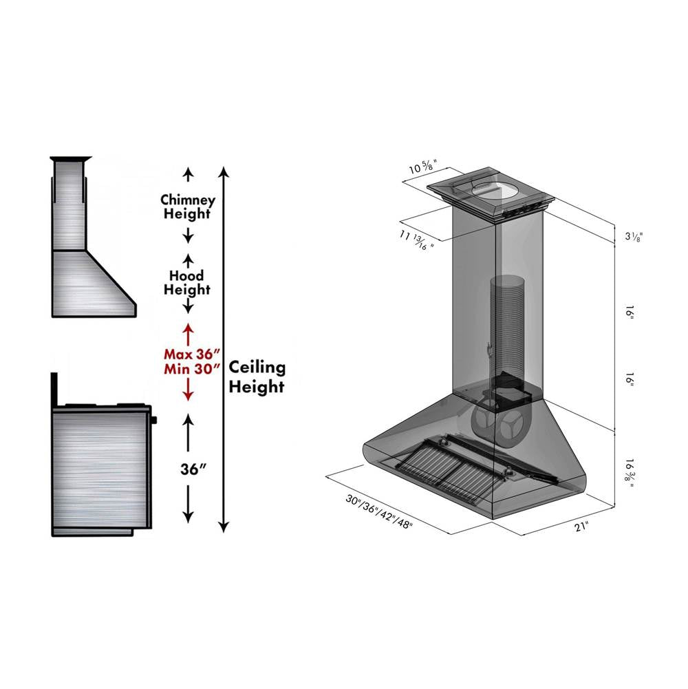 48'' Professional Wall Mount Range Hood in Stainless Steel with Crown Molding
