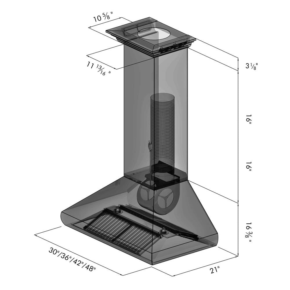 48'' Professional Wall Mount Range Hood in Stainless Steel with Crown Molding
