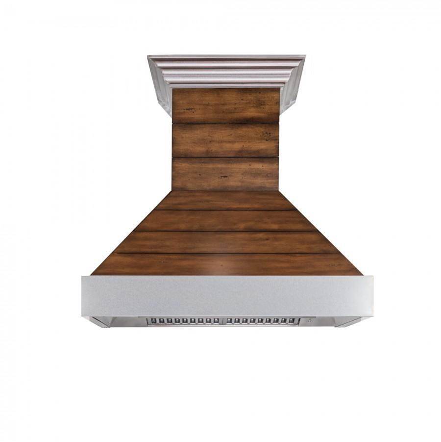 Z-Line - 36'' Shiplap Wooden Wall Range Hood with Stainless Steel Accent - Includes Motor