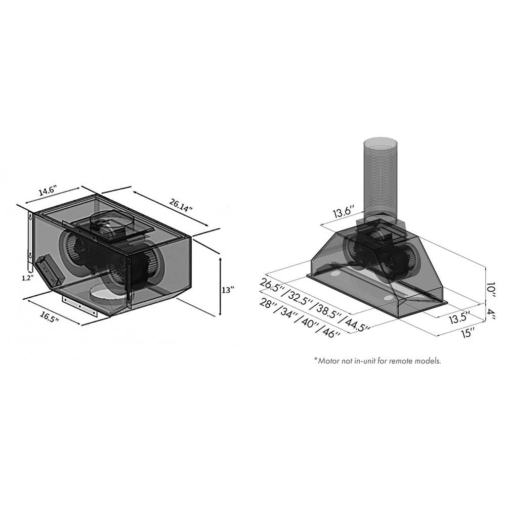 46'' Remote Blower Range Hood Insert in Stainless Steel