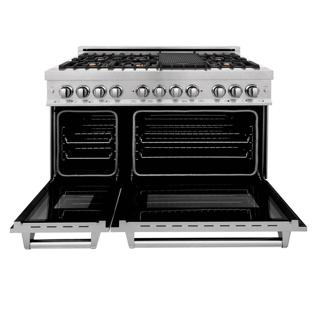 48'' 6.0 cu. ft. Electric Oven and Gas Cooktop Dual Fuel Range with Griddle and Brass Burners in Fingerprint Resistant Stainless