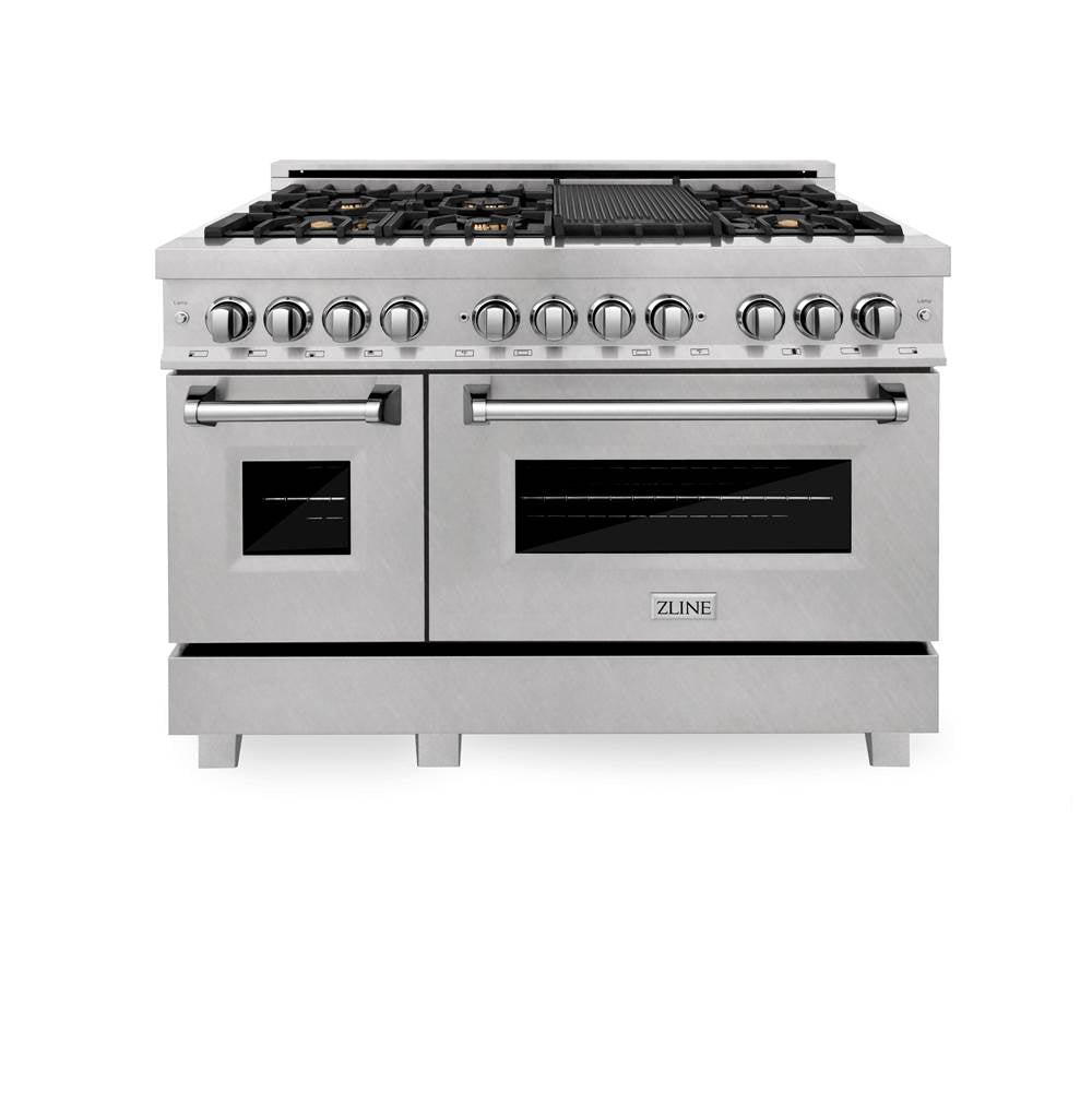 48'' 6.0 cu. ft. Electric Oven and Gas Cooktop Dual Fuel Range with Griddle and Brass Burners in Fingerprint Resistant Stainless