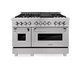 48'' 6.0 cu. ft. Electric Oven and Gas Cooktop Dual Fuel Range with Griddle and Brass Burners in Fingerprint Resistant Stainless