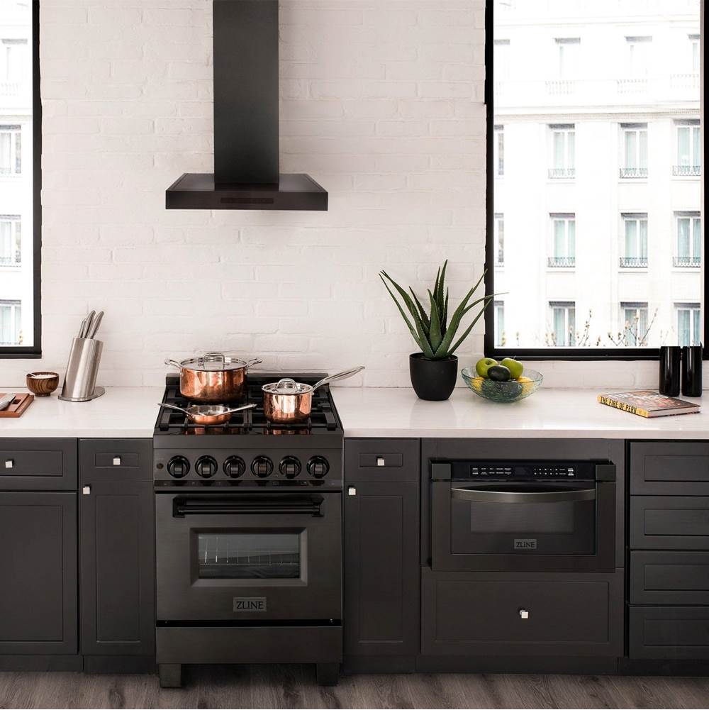24'' Convertible Vent Wall Mount Range Hood in Black Stainless Steel