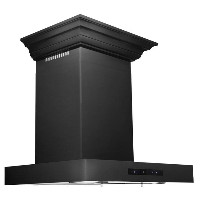 Z-Line - Convertible Vent Wall Mount Range Hood in Black Stainless Steel with Crown Molding (BSKENCRN)