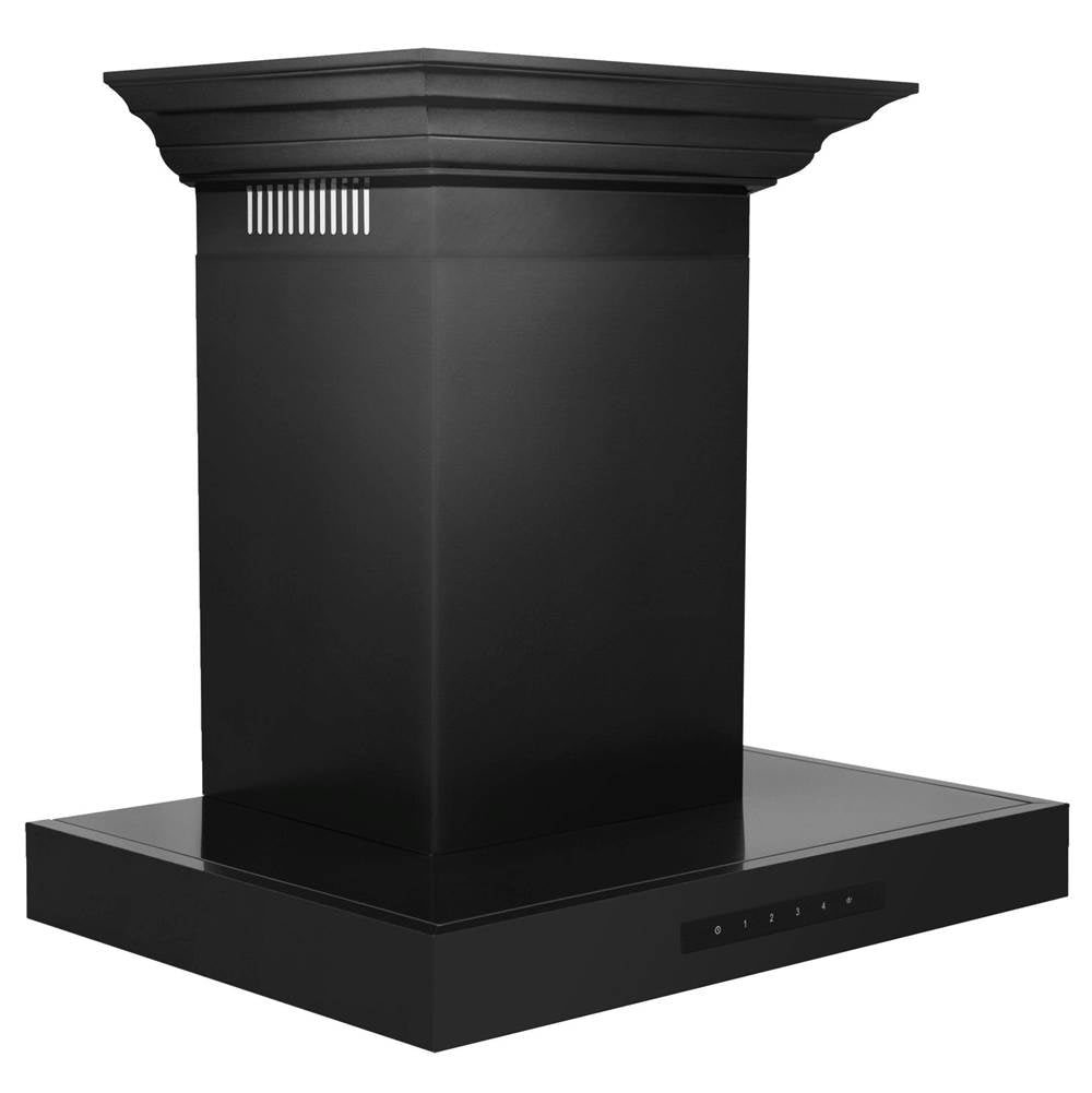 Convertible Vent Wall Mount Range Hood in Black Stainless Steel with Crown Molding (BSKENCRN)