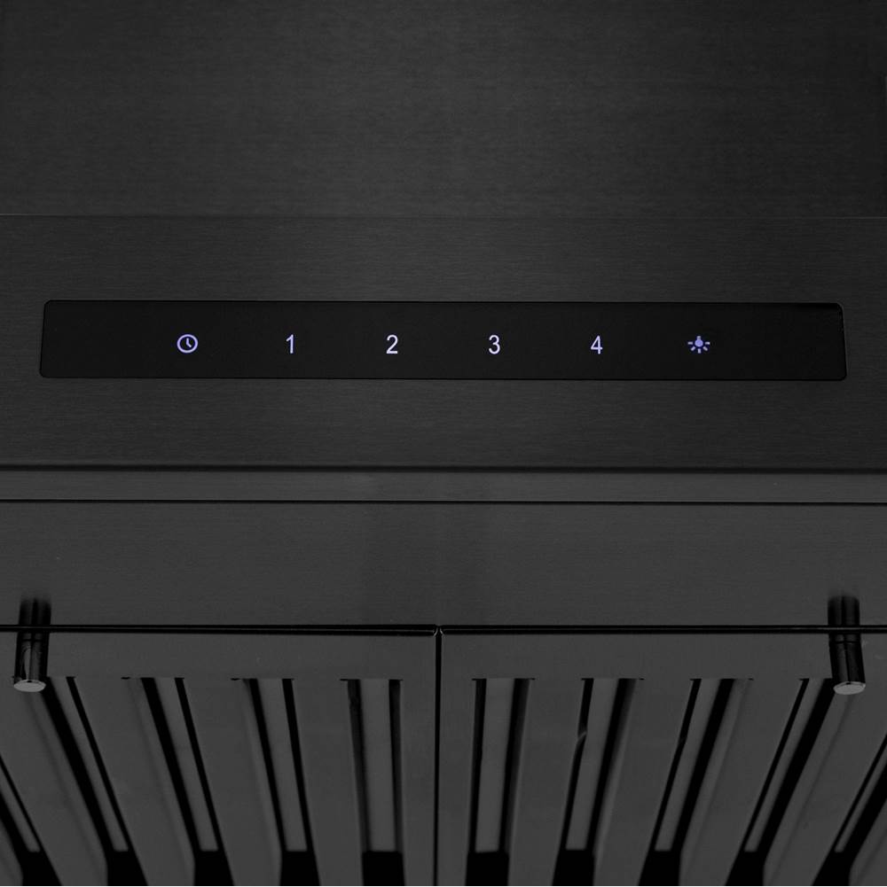 Convertible Vent Wall Mount Range Hood in Black Stainless Steel with Crown Molding (BSKENCRN)