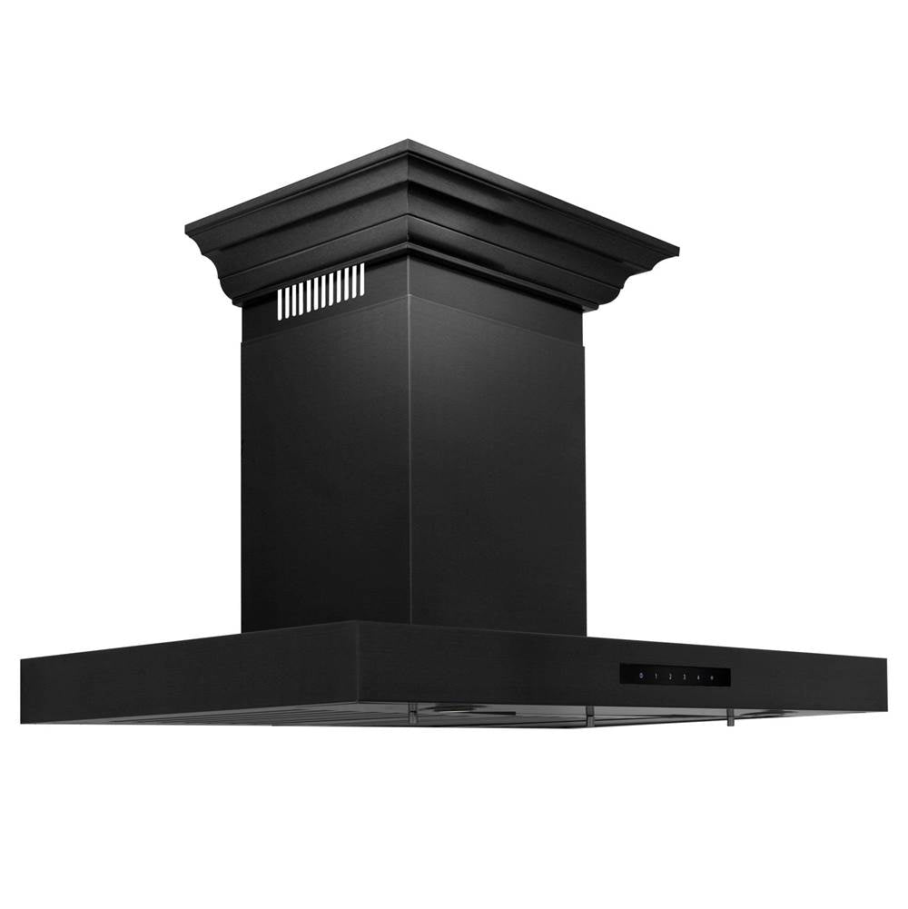 Z-Line - Convertible Vent Wall Mount Range Hood in Black Stainless Steel with Crown Molding (BSKENCRN)