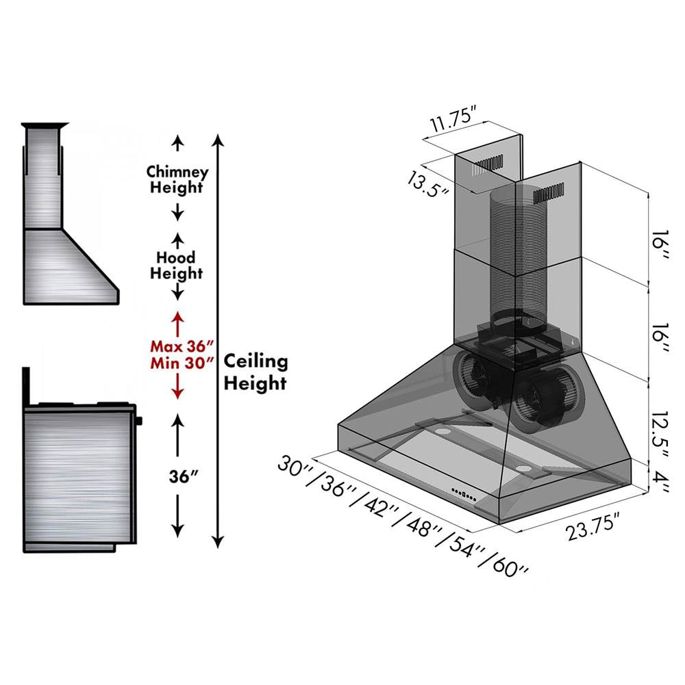 60'' Wall Mount Range Hood in Stainless Steel