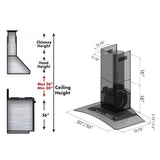 36'' Wall Mount Range Hood in Stainless Steel & Glass with Crown Molding