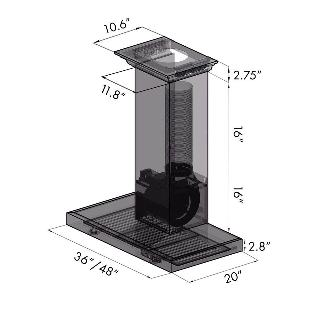 48'' Wall Mount Range Hood in Stainless Steel with Built-in CrownSound Bluetooth Speakers