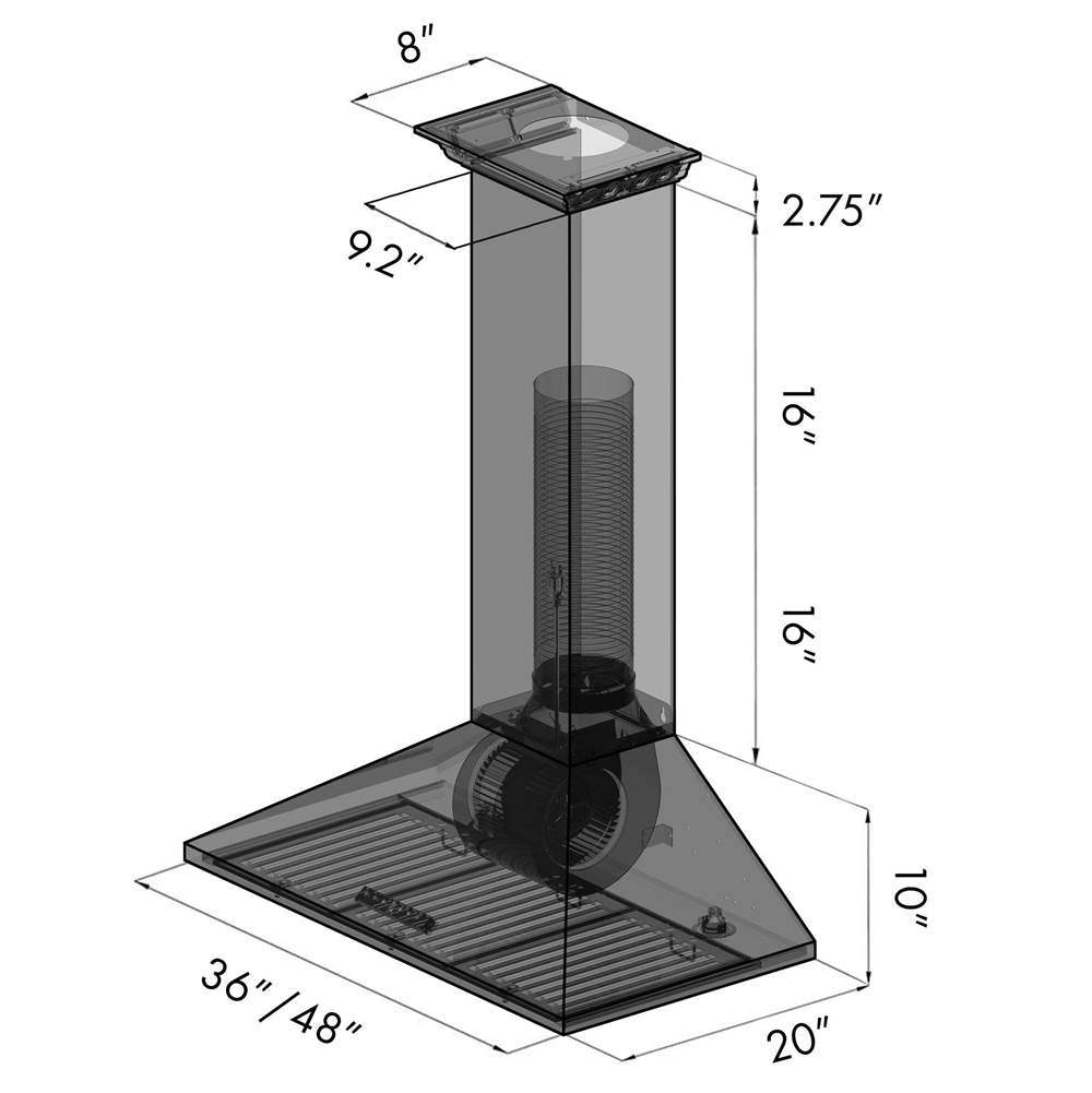 48'' Wall Mount Range Hood in Stainless Steel with Built-in CrownSound Bluetooth Speakers