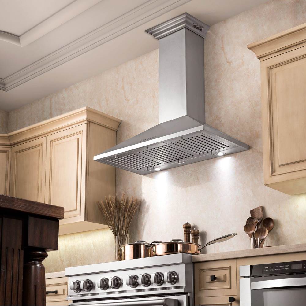 48'' Wall Mount Range Hood in Stainless Steel with Built-in CrownSound Bluetooth Speakers