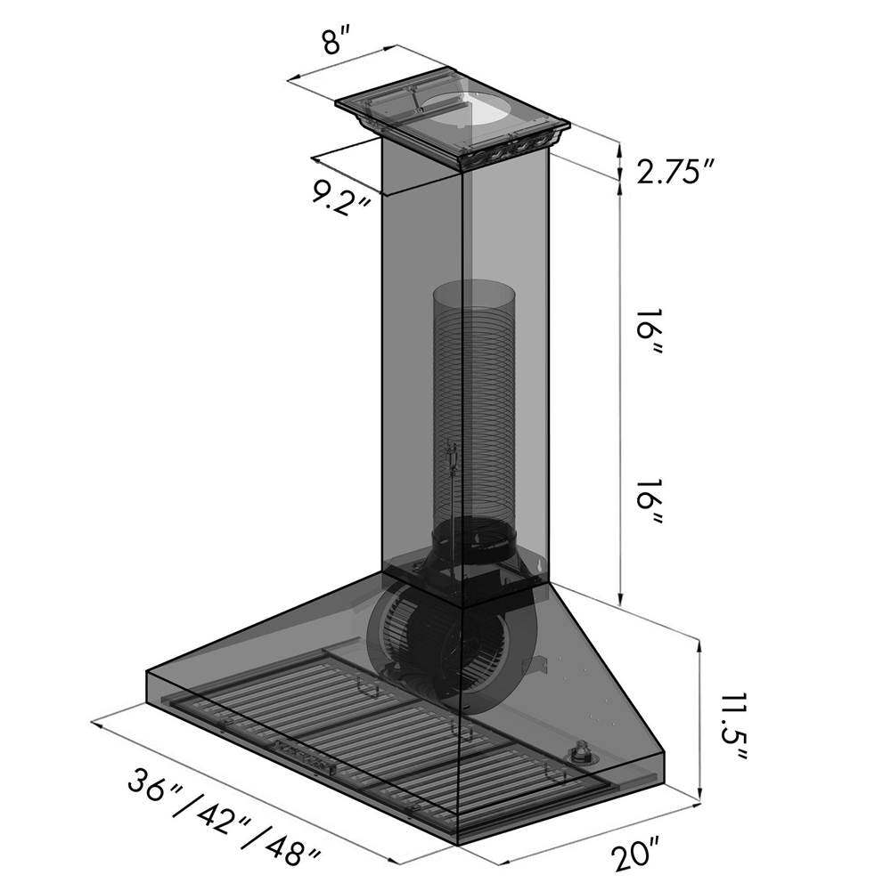 48'' Wall Mount Range Hood in Stainless Steel with Built-in CrownSound Bluetooth Speakers