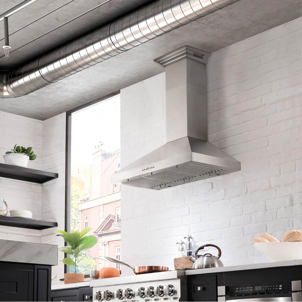 48'' Wall Mount Range Hood in Stainless Steel with Built-in CrownSound Bluetooth Speakers