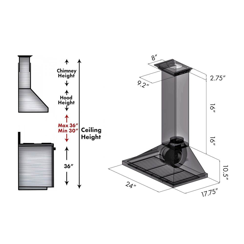 48'' Wall Mount Range Hood in Stainless Steel with Crown Molding