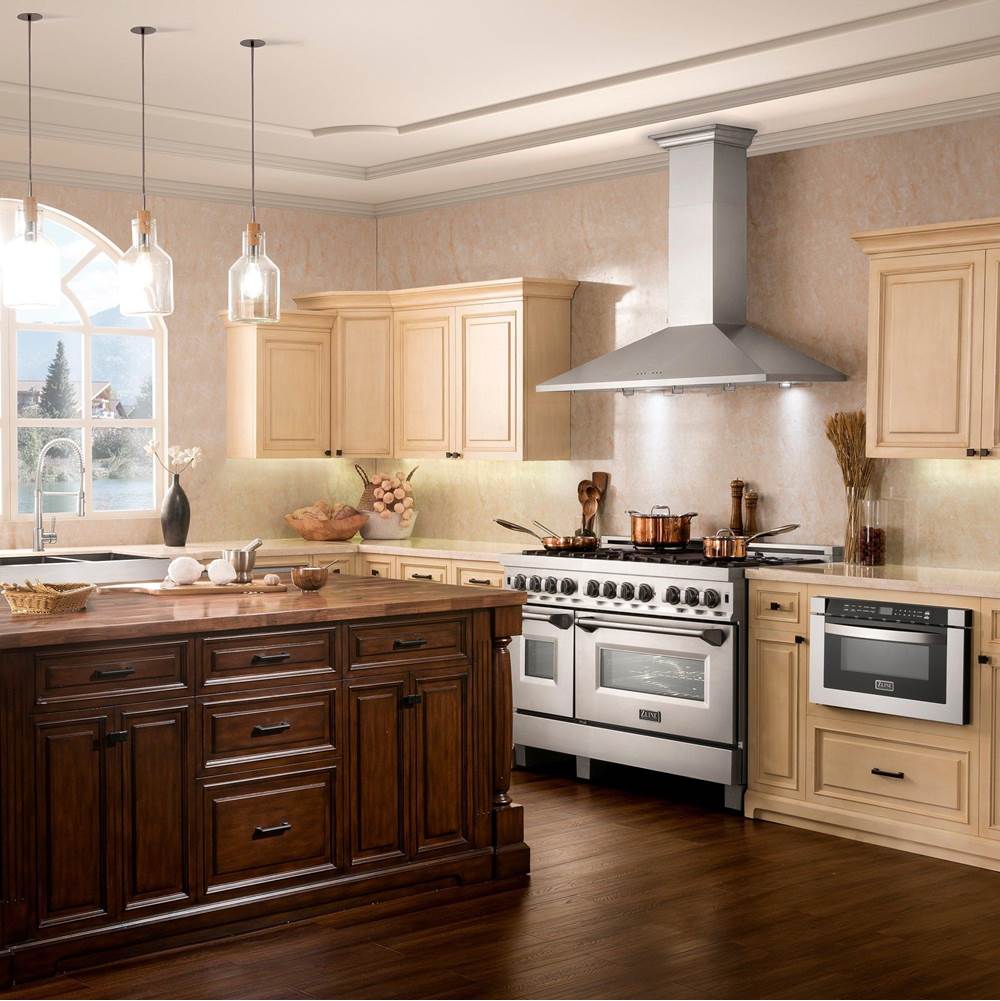 48'' Wall Mount Range Hood in Stainless Steel with Crown Molding