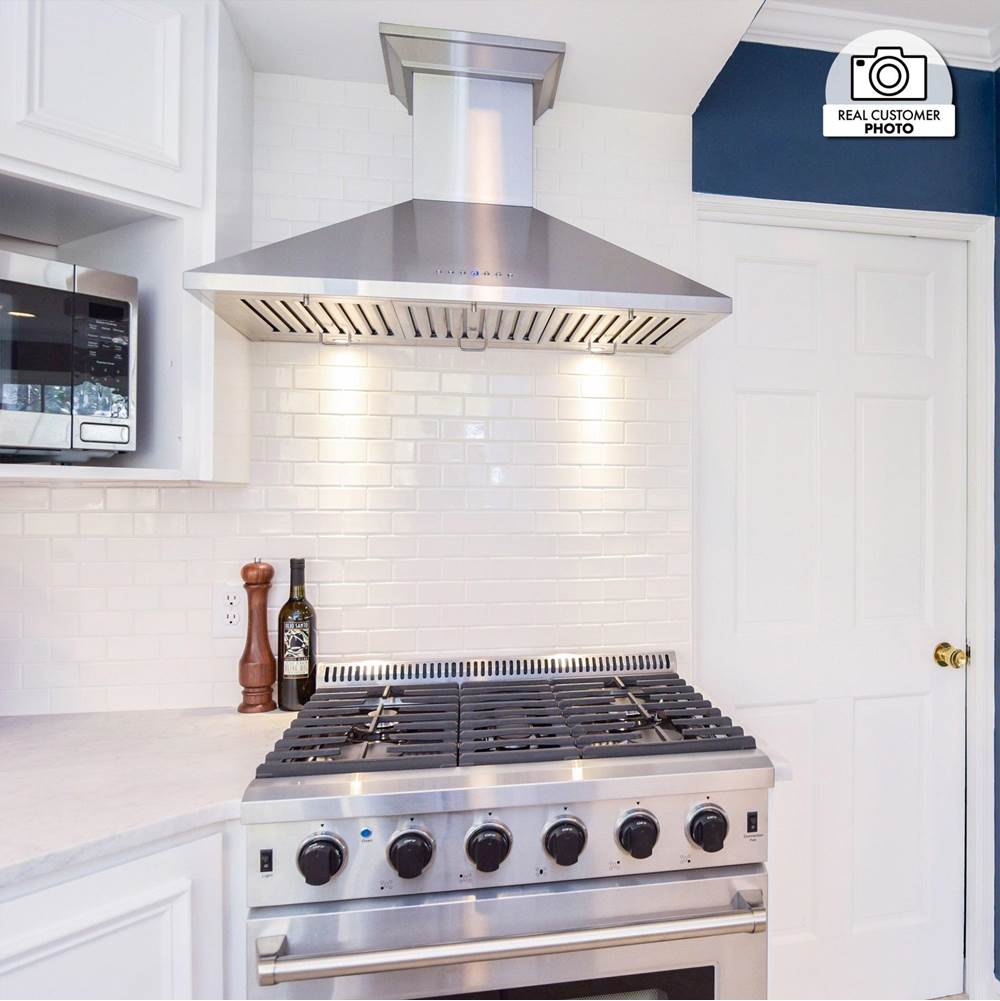 48'' Wall Mount Range Hood in Stainless Steel with Crown Molding