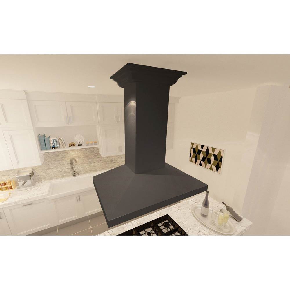 36'' Wooden Island Mount Range Hood in Black - Includes Motor