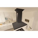 36'' Wooden Island Mount Range Hood in Black - Includes Motor