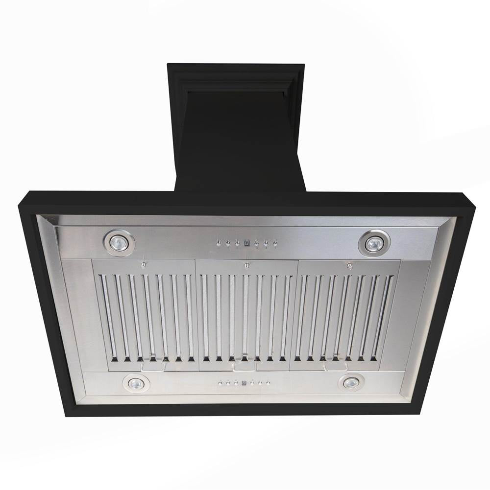 36'' Wooden Island Mount Range Hood in Black - Includes Motor