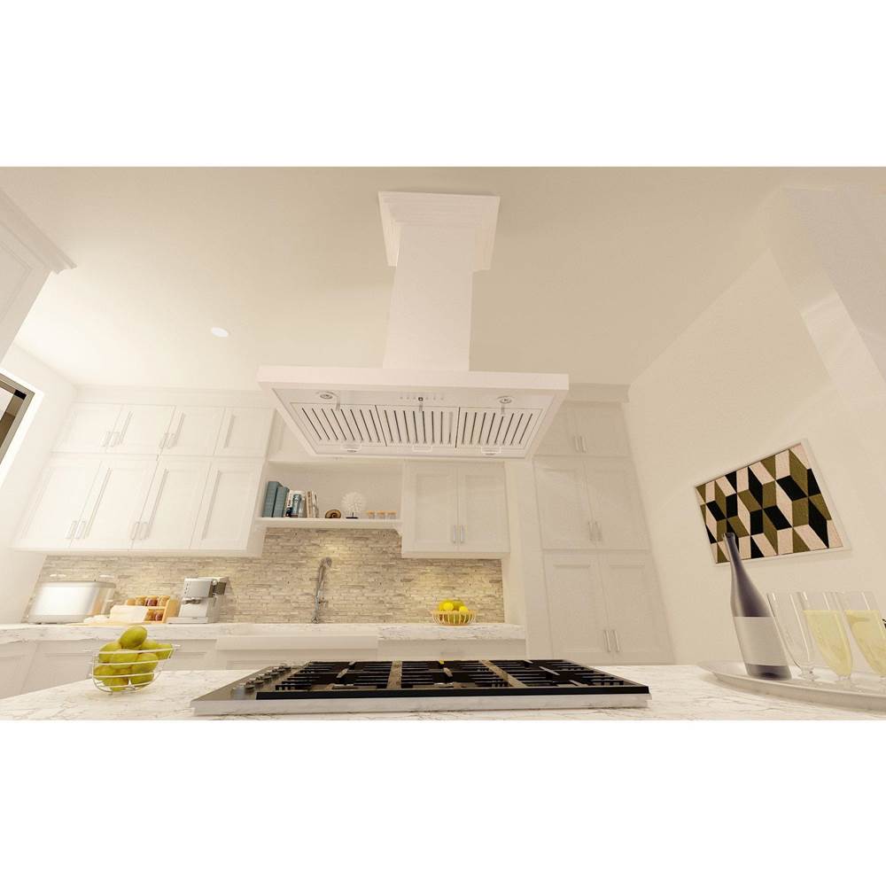 36'' Wooden Island Mount Range Hood in White - Includes Motor