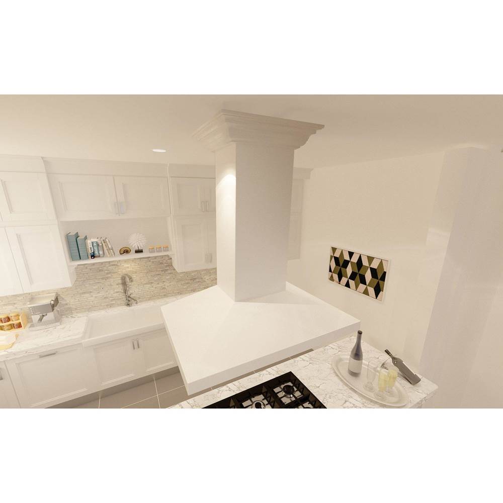 36'' Wooden Island Mount Range Hood in White - Includes Motor