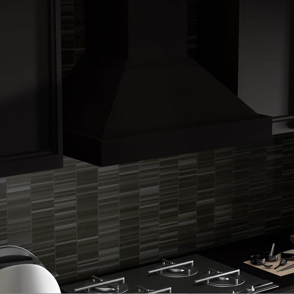 36'' Wooden Wall Mount Range Hood in Black - Includes Motor