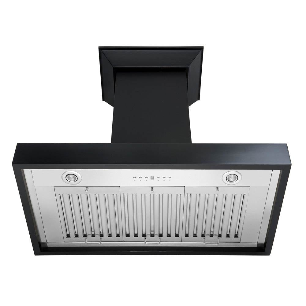 36'' Wooden Wall Mount Range Hood in Black - Includes Motor