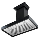 36'' Wooden Wall Mount Range Hood in Black - Includes Motor
