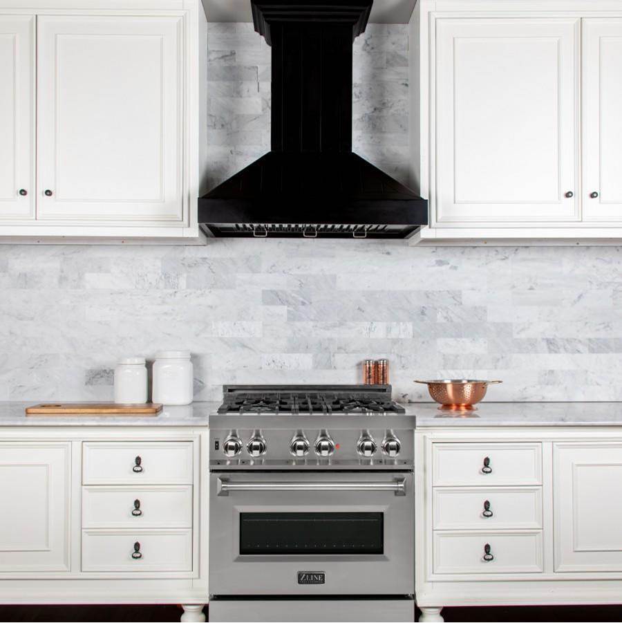 36'' Wooden Wall Mount Range Hood in Black - Includes Motor