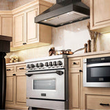 36'' Wooden Wall Mount Range Hood in Black - Includes Motor