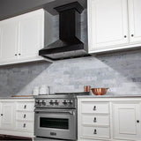 36'' Wooden Wall Mount Range Hood in Black - Includes Motor