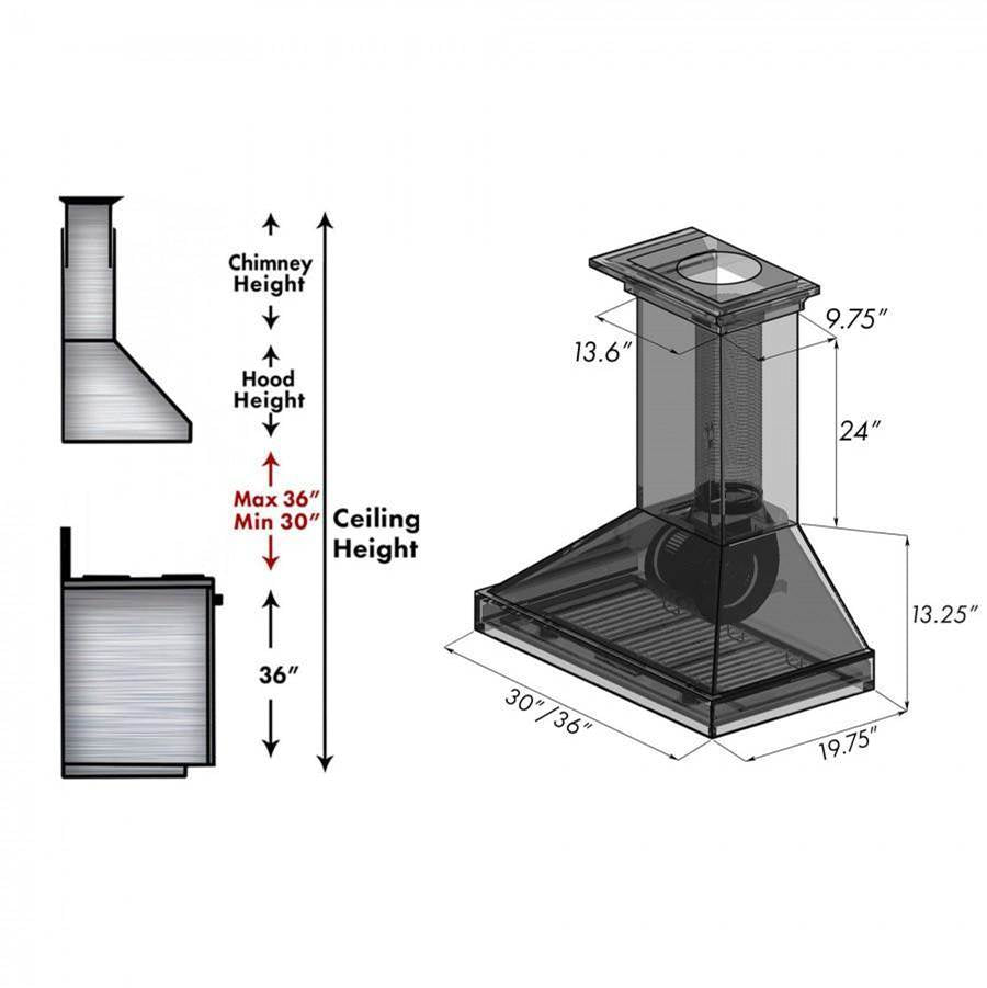 36'' Wooden Wall Mount Range Hood in Black - Includes Motor