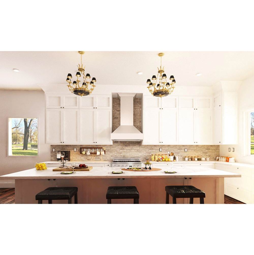 48'' Wooden Wall Mount Range Hood in White - Includes Motor