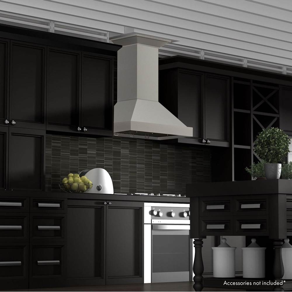 48'' Wooden Wall Mount Range Hood in Gray - Includes Motor