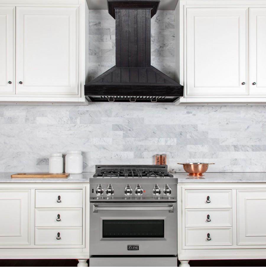 36'' Wooden Wall Mount Range Hood in Rustic Dark Finish - Includes Motor