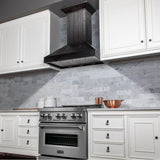 36'' Wooden Wall Mount Range Hood in Rustic Dark Finish - Includes Motor