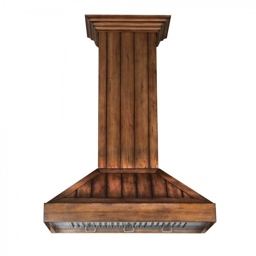 36'' Wooden Wall Mount Range Hood in Rustic Light Finish - Includes Motor