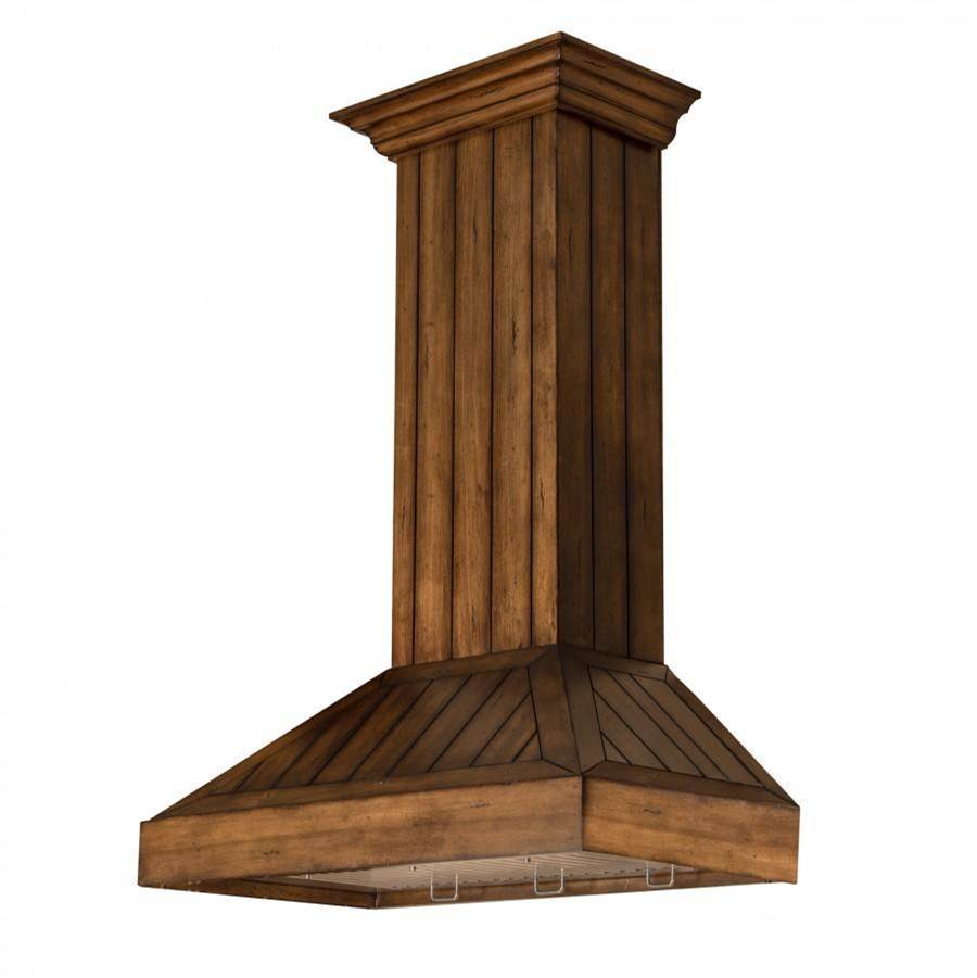 Z-Line - 36'' Wooden Wall Mount Range Hood in Rustic Light Finish - Includes Motor
